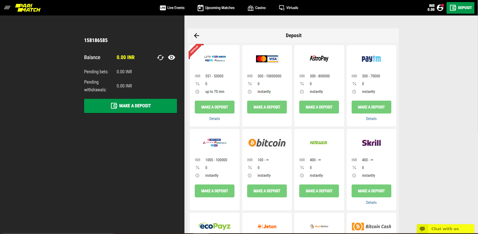 Parimatch Deposit Methods